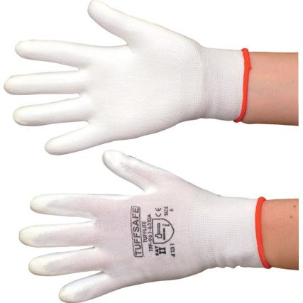 Tufflite Mechanical Hazard Gloves, White, Nylon Liner, Polyurethane Coating, EN388: 2003, 4, 1, 3, 2, Size 7