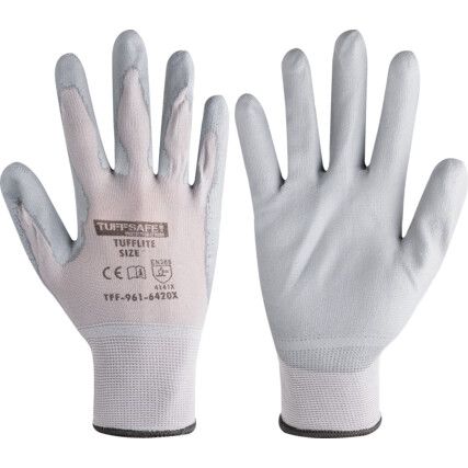 Tufflite Mechanical Hazard Gloves, Grey, Nylon Liner, Polyurethane Coating, EN388: 2016, 4, 1, 4, 1, X, Size 11