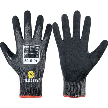 Cut Resistant Gloves, Foam Nitrile Palm Coated, Black, Cut F, Size 7