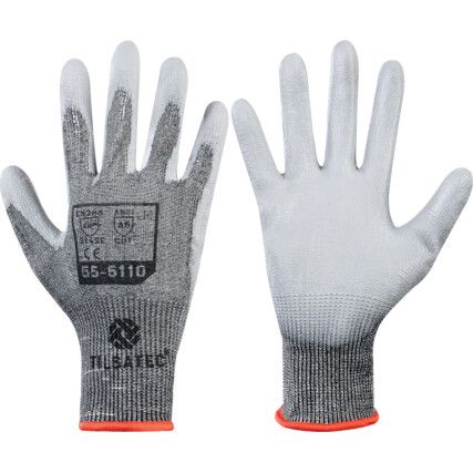 Cut Resistant Gloves, Grey, PU Palm, Cotton Liner, EN388: 2016, 3, X, 4, 3, E, Size 7