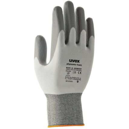 60050 Phynomic Mechanical Hazard Gloves, Grey/White, Acrylic Liner, Aqua-Polymer Foam Coating, EN388: 2003, 3, 1, 3, 1, Size 9