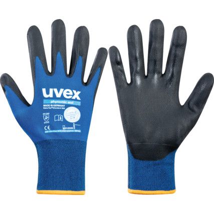 60050 Phynomic Mechanical Hazard Gloves, Black/Blue, Polyamide Liner, Aqua-Polymer Foam Coating, EN388: 2016, 3, 1, 3, 1, X, Size 7