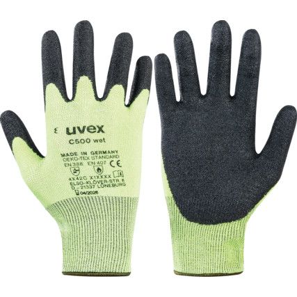 Cut Resistant Gloves, Grey/Lime Green, HPE Palm & Finger Tips, Polyamide Liner, EN388: 2016, 4, X, 4, 2, C, Size 7