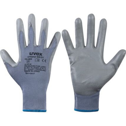 Unipur 6631 Mechanical Hazard Gloves, Grey, Nylon Liner, Polyurethane Coating, EN388: 2003, 4, 1, 4, 1, Size 9