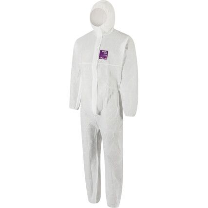 1500-WH Microgard Chemical Protective Coveralls, Disposable, Type 5/6, White, SMS Nonwoven Fabric, Zipper Closure, L