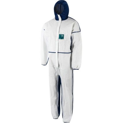 1800-WN Microgard Chemical Protective Coveralls, Disposable, Type 5/6, Blue/White, Microporous polyethylene film, Zipper Closure, M