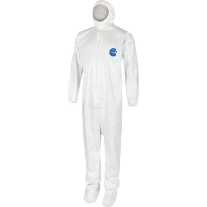 Labo, Chemical Protective Coveralls, Disposable, Type 5/6, White, Tyvek® 500, Zipper Closure, Chest 36-27", S