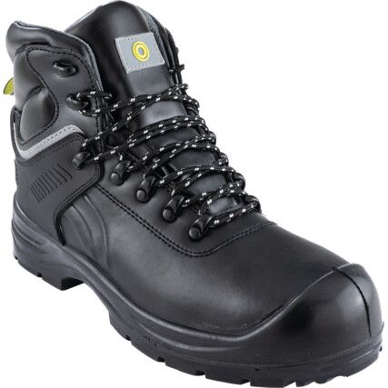 Waterproof Safety Boots, Size, 11, Black, Leather Upper, Steel Toe Cap