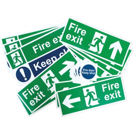 FIRE EXIT SAFETY SIGN PACK - SELF ADHESIVE (SMALL) - 25 SIGNS