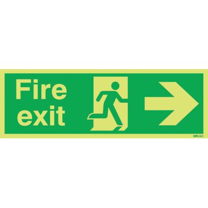 Fire Exit Arrow Right Photoluminescent Rigid PVC Sign 450mm x 150mm