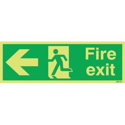 Fire Exit Arrow Left Photoluminescent Vinyl Sign 450mm x 150mm