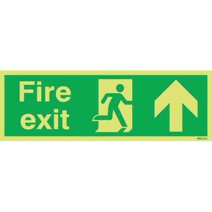 Fire Exit Arrow Up Photoluminescent Rigid PVC Sign 450mm x 150mm