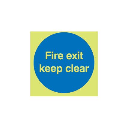 Fire Exit Keep Clear Vinyl Photoluminescent Sign 150mm x 150mm