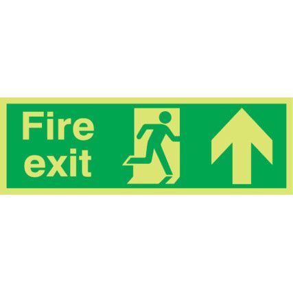 Fire Exit Arrow Up Photoluminescent Vinyl Sign 450mm x 150mm