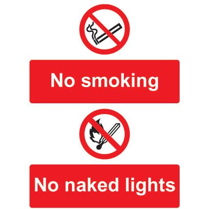 No Smoking No Naked Lights Rigid PVC Sign 300mm x 400mm