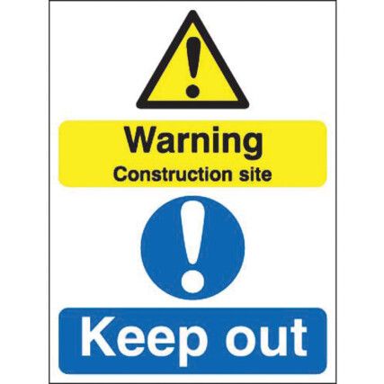Warning Construction Site Rigid PVC Sign - 300 x 400mm