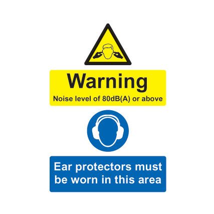 Noise Level of 80dB or above Rigid PVC Warning Sign 148mm x 210mm