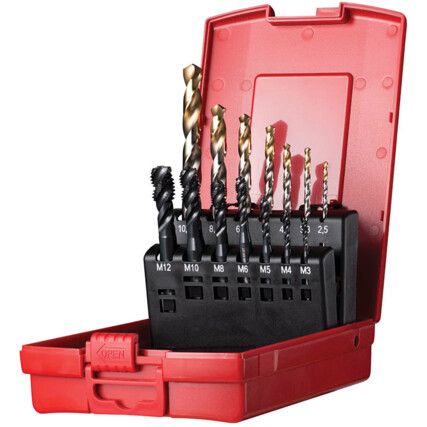 L113204, HSS Spiral Flute Tap and Drill Set, M3-M12, Metric, Set of 14