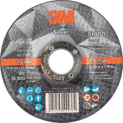 51800, Cutting Disc, Silver, 36-Medium, 115 x 2.5 x 22.23 mm, Type 42, Ceramic