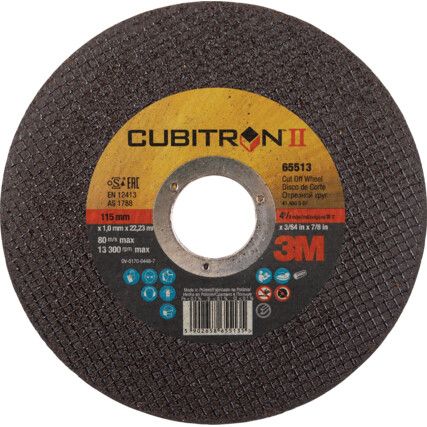65513, Cutting Disc, Cubitron II, 60-Fine, 115 x 1 x 22.23 mm, Type 41, Ceramic