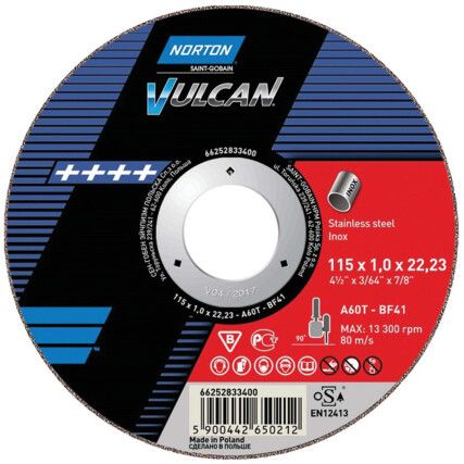 Cutting Disc, 30-Medium/Coarse, 115 x 1 x 22.23 mm, Type 41, Aluminium Oxide