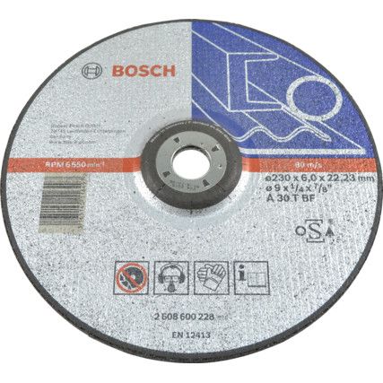 Grinding Disc, 30-Medium/Coarse, 230 x 6 x 22.23 mm, Type 27, Aluminium Oxide