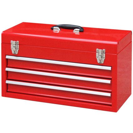 Portable Tool Chest, Professional, Red, Steel, 3-Drawers, 520 x 218 x 300mm, 30kg Capacity