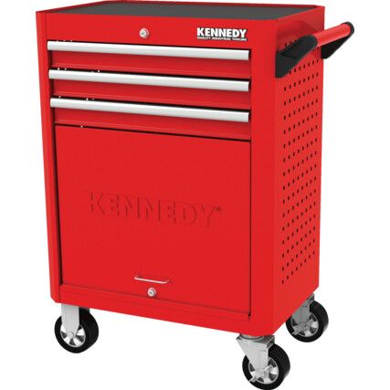 Roller Cabinet, Industrial Range, Red/Grey, Steel, 3-Drawers, 845 x 710 x 465mm, 450kg Capacity