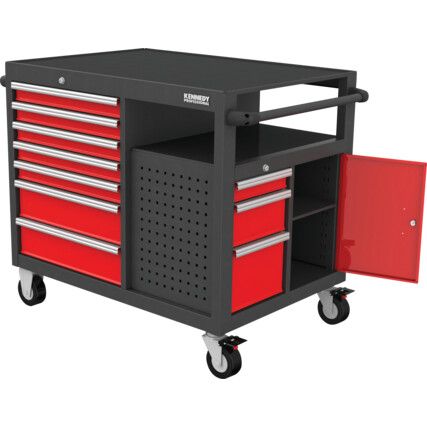 Service Cart, Ultimate, Red/Grey, Steel, 10-Drawers, 845 x 1123 x 791mm, 550kg Capacity