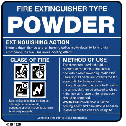 S/IL/P Dry Powder Extinguishant Label, Self Adhesive 140mm x 140mm
