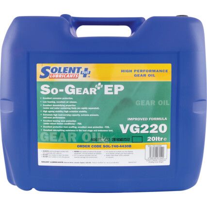 So-Gear Plus EP VG220, High Performance Gear Oil, Bottle, 20ltr
