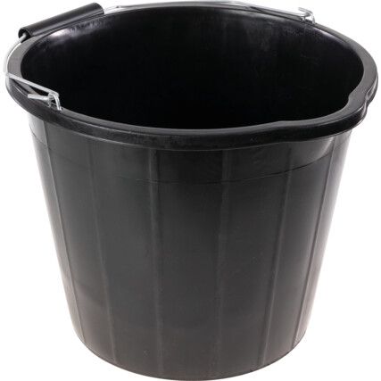 Black Plastic Rigid Bucket, Steel/Plastic Grip Handle, 3 Gallon