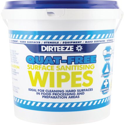 Quat-Free Sanitising Wipes, Food Safe, 1000 Wipes, 25gsm, 200mm x 200mm
