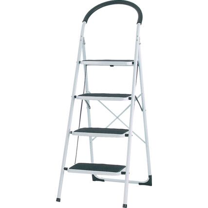 4-Tread, Folding Step Ladder, 0.98m, Steel, White