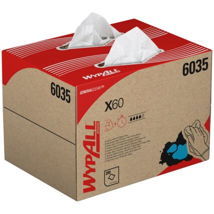 X60, Wiper Cloths, White, Single Ply, Pack of 1
