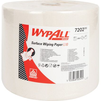 L10, Centrefeed Wiper Roll, White, Single Ply, 1 Roll