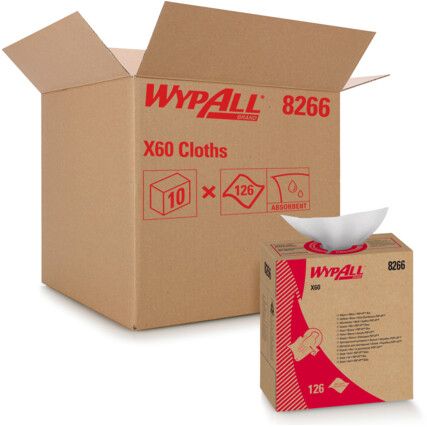 8266 WYPALL X60 CLEANING CLOTHS (10 POP-UP BOXES x 126)