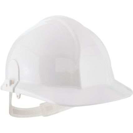 1100, Safety Helmet, White, HDPE, Not Vented, Full Peak, Includes Side Slots