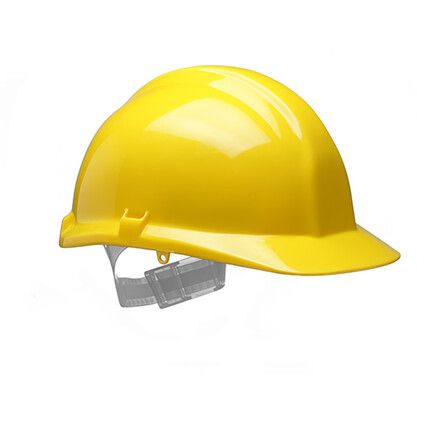 1125, Safety Helmet, Yellow, HDPE, Not Vented, Reduced Peak, Includes Side Slots