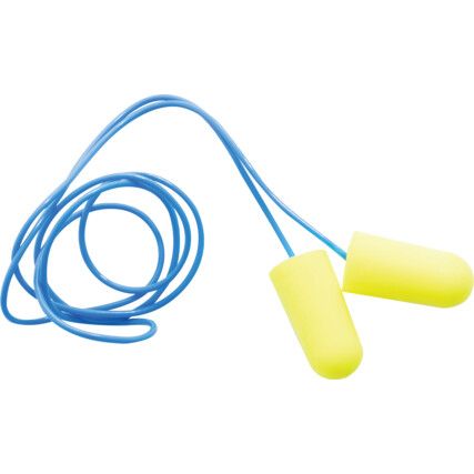 Soft, Disposable Ear Plugs, Corded, Not Detectable, Bullet, 36dB, Yellow, Foam, Pk-200 Pairs