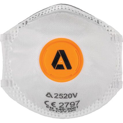 2500 Series Disposable Mask, Valved, White, FFP2, Filters Dust/Particulates, Pack of 20