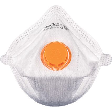 IX Series Disposable Mask, Valved, White/Orange, FFP3, Filters Dust/Particulates, Pack of 15