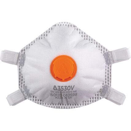 3500 Series Disposable Mask, Valved, White, FFP3, Filters Dust/Fumes/Mist/Particulates, Pack of 5