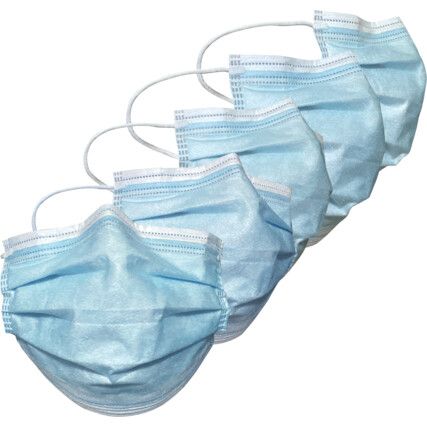 Disposable Mask, Blue, One Size, Pk-50