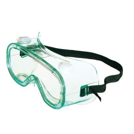 Safety Goggles, Polycarbonate, Clear Lens, Clear/Green Frame, Indirect Ventilation, Impact-resistant