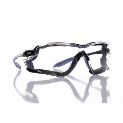 QUADRO, Safety Glasses, Clear Lens, Full-Frame, Black/Blue Frame, Anti-Fog/Anti-scratch/UV-resistant