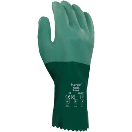 08-352 Scorpio Chemical Resistant Gloves, Green, Neoprene, Interlock Cotton Liner, Size 9
