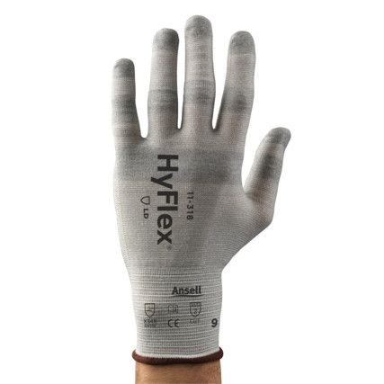 11-318 HyFlex Cut Resistant Gloves, Grey, EN388: 2016, X, X, 4, X B, Uncoated, Nylon, Size 8
