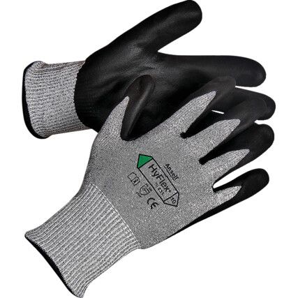 11-435 HyFlex Cut Resistant Gloves, Black/Grey, EN388: 2016, 4, X, 4, 2, C, Nitrile Palm, Dyneema/Glass Fibre/Lycra/Nylon, Size 9
