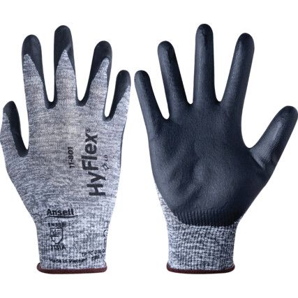 11-801 HyFlex® Mechanical Hazard Gloves, Black/Grey, Nylon Liner, Nitrile Coating, EN388: 2016, 3, 1, 3, 1, A, Size 10
